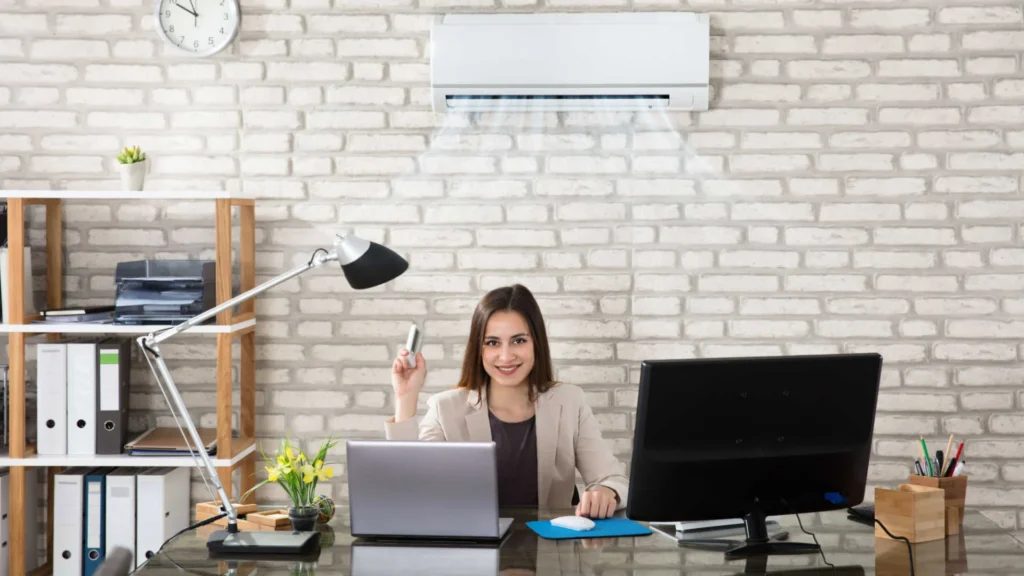 A lady sitting in Air Conditioned room